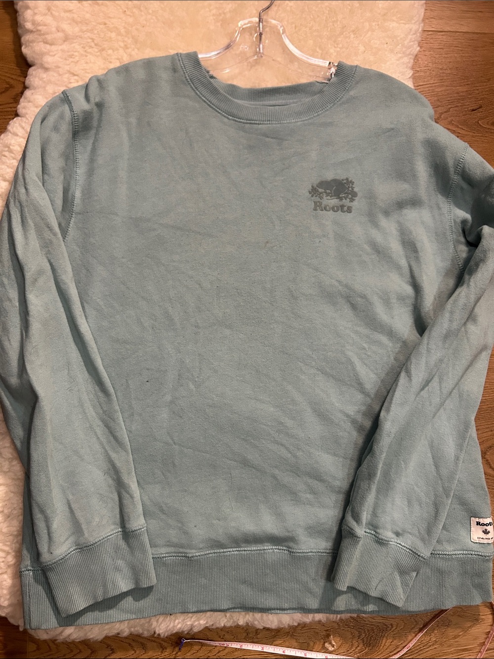 Roots Men's Light Teal Crewneck Sweater 22” Ptp
